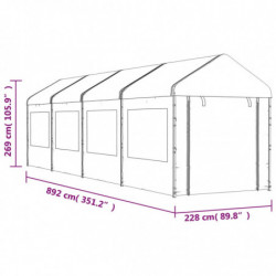 Pavillon mit Dach Weiß 8,92x2,28x2,69 m Polyethylen