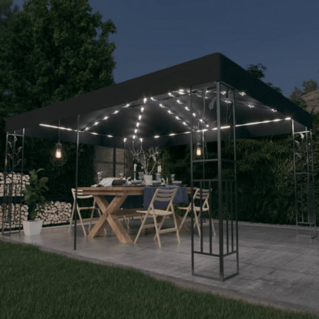 Pavillon Wieka mit Doppeldach & LED-Lichterkette 3x4 m Anthrazit