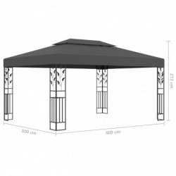 Pavillon Wieka mit Doppeldach & LED-Lichterkette 3x4 m Anthrazit