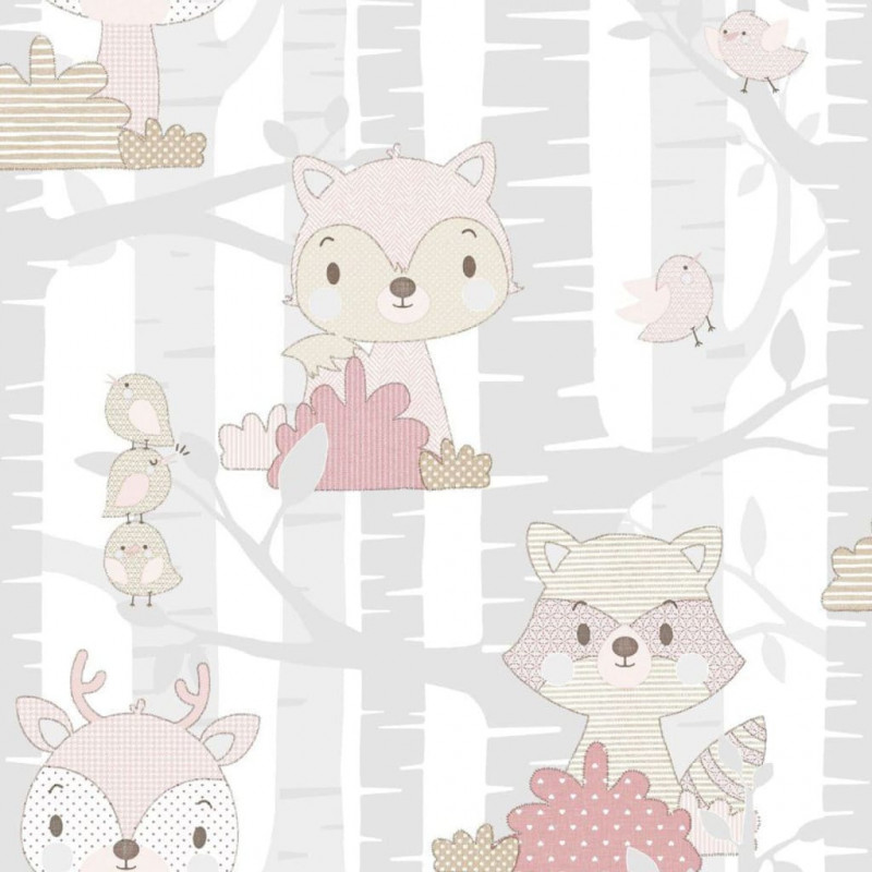 Noordwand Tapete Mondo baby Forest Animals Grau und Rosa