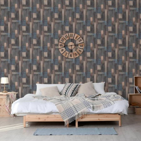 DUTCH WALLCOVERINGS Tapete Wood Blau und Braun