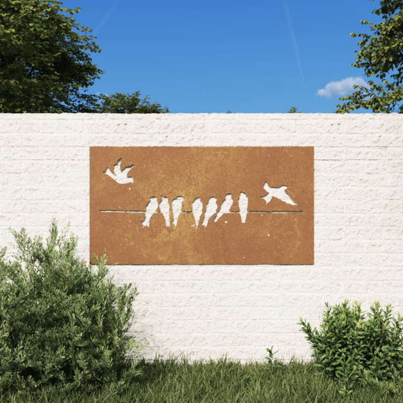 Garten-Wanddeko 105x55 cm Cortenstahl Vogel-Design