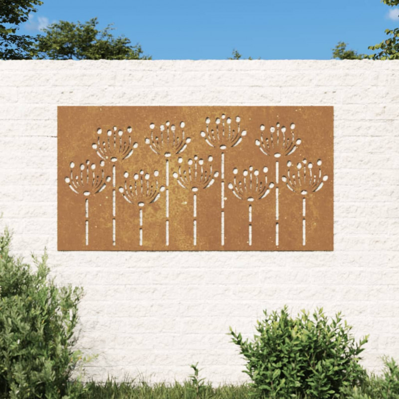 Garten-Wanddeko 105x155 cm Cortenstahl Blumen-Design