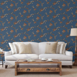 DUTCH WALLCOVERINGS Tapete Flower Dunkelblau und Bronzen