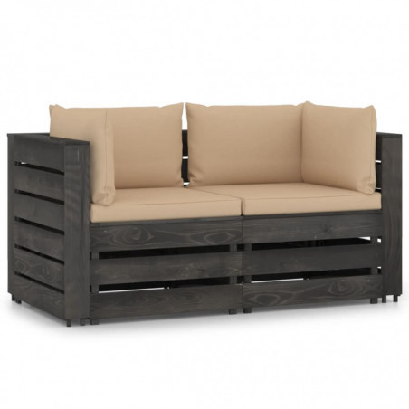 2-Sitzer-Gartensofa Arlan mit Kissen Grau Imprägniertes Holz