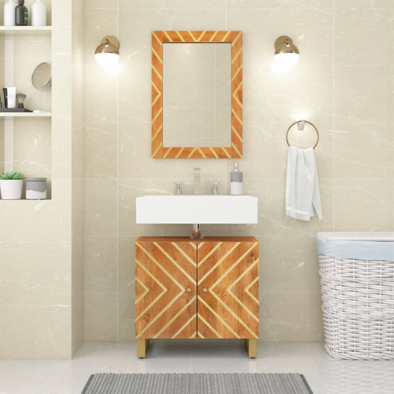 Badezimmerspiegel Braun 50x70x3 cm Massivholz Mango und Glas