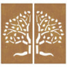 2-tlg. Garten-Wanddeko 105x155 cm Cortenstahl Baum-Design
