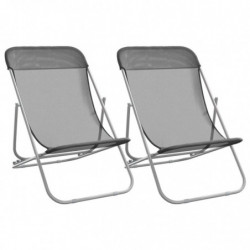 Strandstühle 2 Stk. Grau Textilene & Pulverbeschichteter Stahl