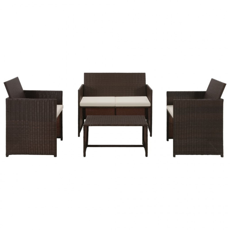 4-tlg. Garten-Lounge-Set Evim mit Auflagen Poly Rattan Braun