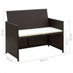 4-tlg. Garten-Lounge-Set Evim mit Auflagen Poly Rattan Braun