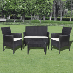 4-tlg. Garten-Lounge-Set Fares mit Auflagen Poly Rattan Schwarz