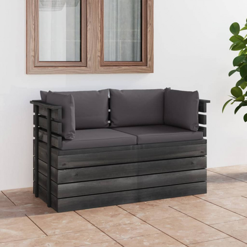 Garten-Palettensofa Toula 2-Sitzer mit Kissen Kiefer Massivholz