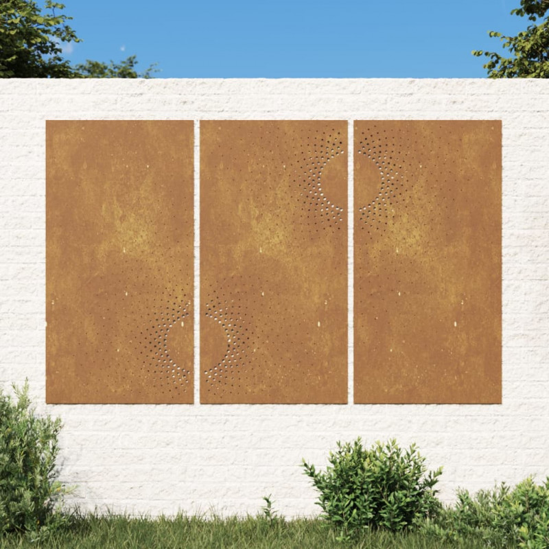 3-tlg. Garten-Wanddeko 105x55 cm Cortenstahl Sonnen-Design