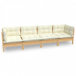 4-tlg. Garten-Lounge-Set Friederieke mit Creme Kissen Massivholz Kiefer