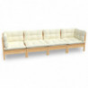 4-tlg. Garten-Lounge-Set Friederieke mit Creme Kissen Massivholz Kiefer