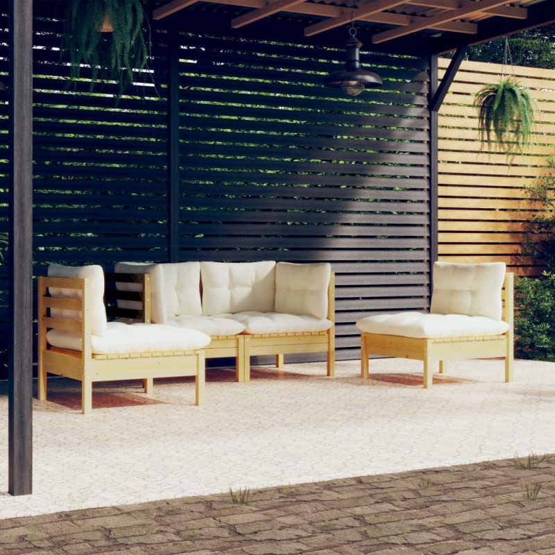 4-tlg. Garten-Lounge-Set Friederike mit Creme Kissen Massivholz Kiefer