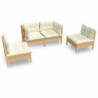 4-tlg. Garten-Lounge-Set Friederike mit Creme Kissen Massivholz Kiefer