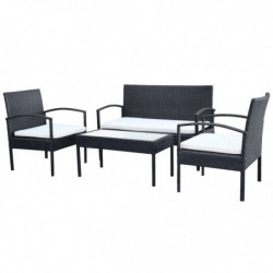 4-tlg. Garten-Lounge-Set Farin mit Auflagen Poly Rattan Schwarz