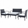 4-tlg. Garten-Lounge-Set Farin mit Auflagen Poly Rattan Schwarz