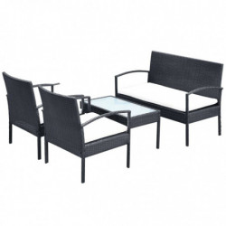 4-tlg. Garten-Lounge-Set Farin mit Auflagen Poly Rattan Schwarz