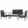 4-tlg. Garten-Lounge-Set Farin mit Auflagen Poly Rattan Schwarz