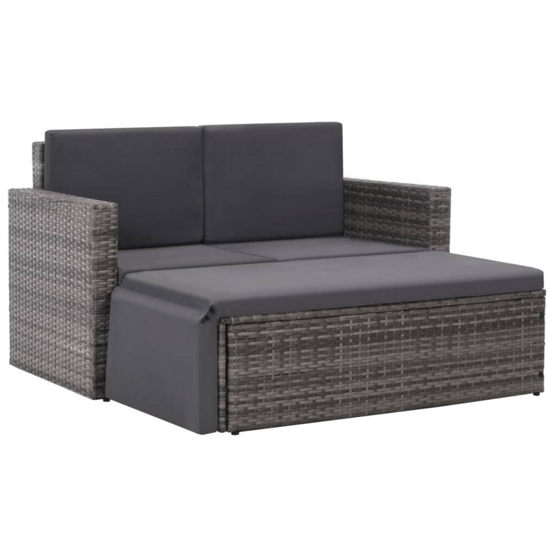 2-tlg. Garten-Lounge-Set Aurel mit Auflagen Poly Rattan Grau