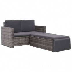 2-tlg. Garten-Lounge-Set Aurel mit Auflagen Poly Rattan Grau