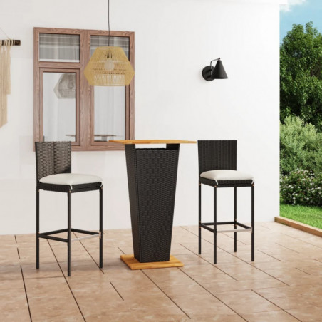 3-tlg. Gartenbar-Set Dietmar mit Kissen Poly Rattan Schwarz