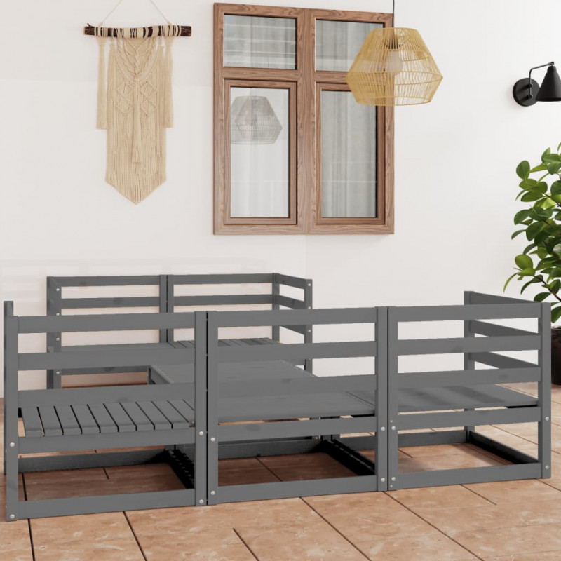 6-tlg. Garten-Lounge-Set Ludwig Grau Kiefer Massivholz