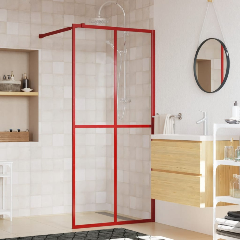 Duschwand für Begehbare Dusche mit ESG Klarglas Rot 80x195 cm