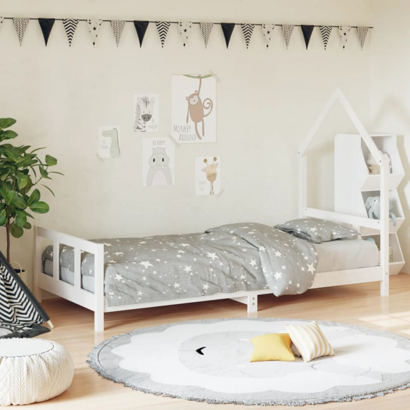 Kinderbett Weiß 90x190 cm Massivholz Kiefer