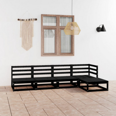 5-tlg. Garten-Lounge-Set Irmgard Schwarz Massivholz Kiefer