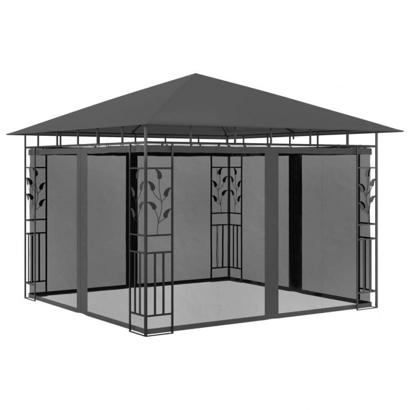 Pavillon Wiktoria mit Moskitonetz 3x3x2,73 m Anthrazit 180 g/m²