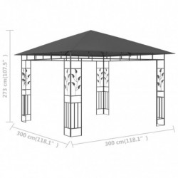 Pavillon Wiktoria mit Moskitonetz 3x3x2,73 m Anthrazit 180 g/m²