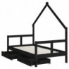 Kinderbett mit Schubladen Schwarz 80x160 cm Massivholz Kiefer
