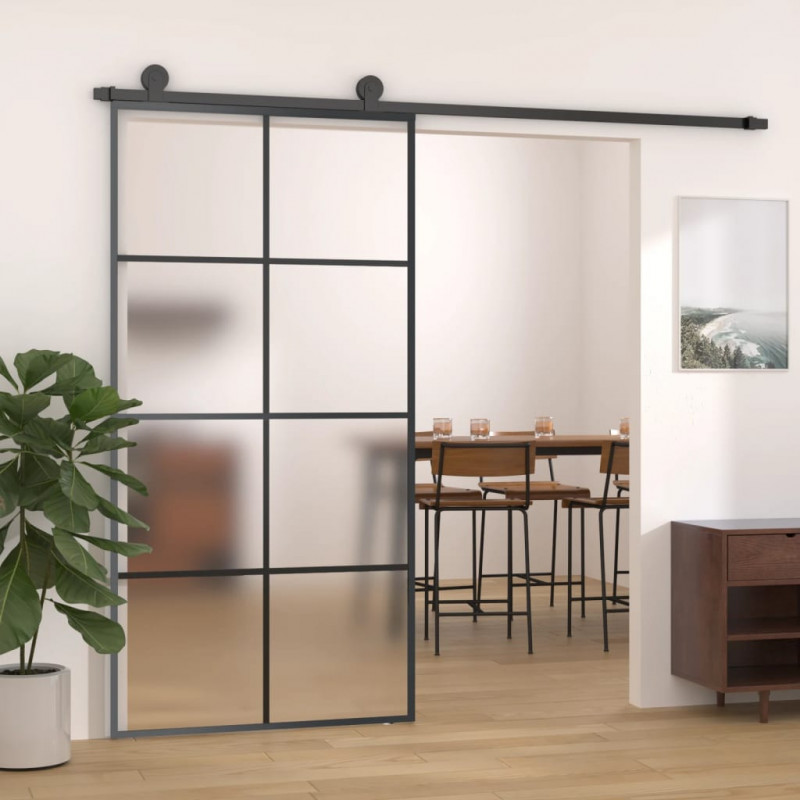 Schiebetür ESG Glas und Aluminium mattiert 102,5x205 cm Schwarz