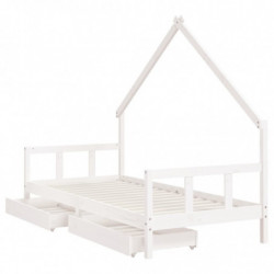 Kinderbett mit Schubladen Weiß 90x200 cm Massivholz Kiefer