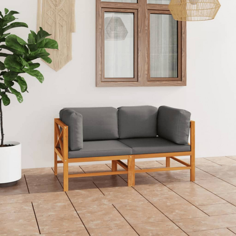 2-Sitzer-Gartensofa Artur mit Grauen Kissen Massivholz Teak