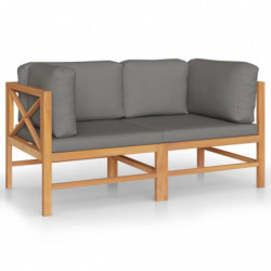 2-Sitzer-Gartensofa Artur mit Grauen Kissen Massivholz Teak