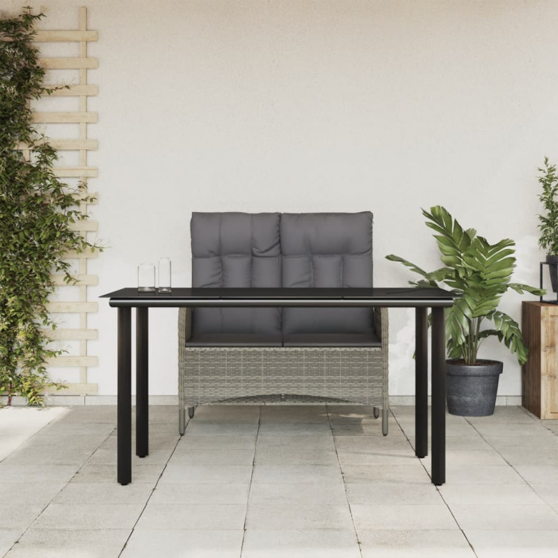 2-tlg. Garten-Essgruppe mit Kissen Grau Poly Rattan