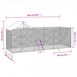 Outdoor-Hundezwinger mit Dach Silber 6x2x2,5 m Verzinkter Stahl