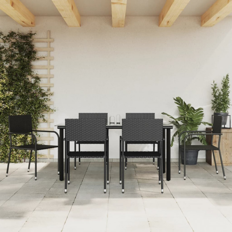 7-tlg. Garten-Essgruppe Schwarz Poly Rattan und Stahl