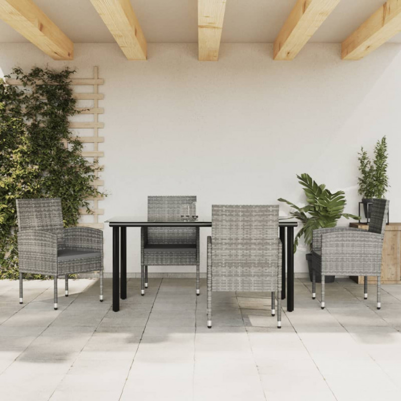 5-tlg. Garten-Essgruppe Grau und Schwarz Poly Rattan und Stahl