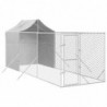 Outdoor-Hundezwinger mit Dach Silbern 2x6x2,5m Verzinkter Stahl