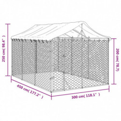 Outdoor-Hundezwinger mit Dach Silbern 3x4,5x2,5m Stahl Verzinkt