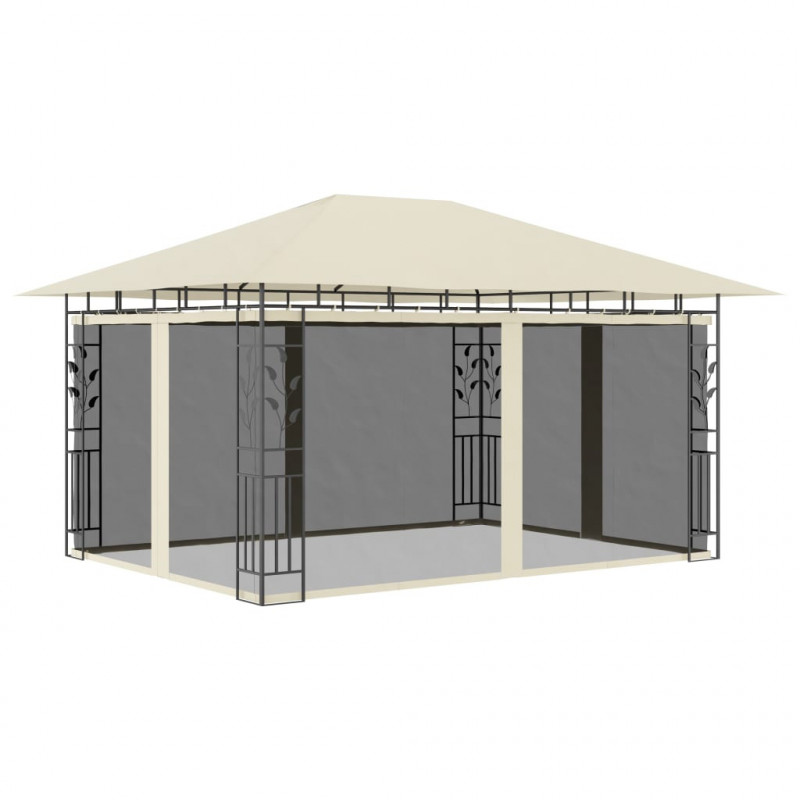 Pavillon Wilburgis mit Moskitonetz 4x3x2,73 m Creme 180 g/m²