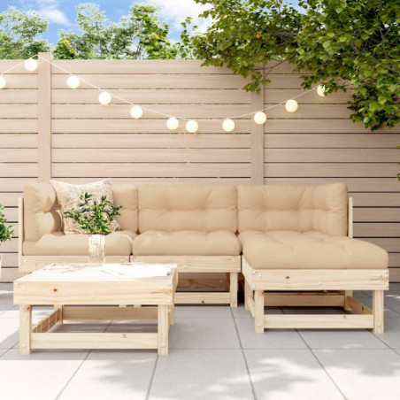 5-tlg. Garten-Lounge-Set mit Kissen Massivholz