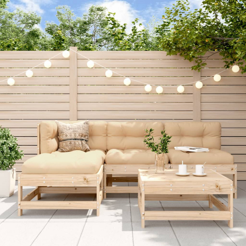 5-tlg. Garten-Lounge-Set mit Kissen Massivholz