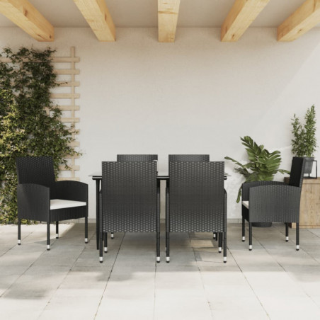 7-tlg. Garten-Essgruppe Schwarz Poly Rattan und Stahl