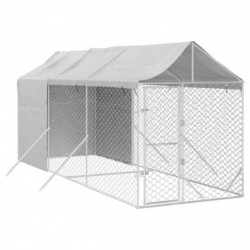 Outdoor-Hundezwinger mit Dach Silbern 2x6x2,5m Verzinkter Stahl